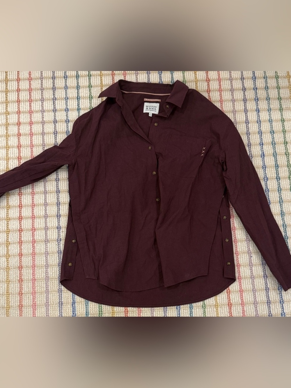 SCOTCH AND SODA Burgundy Button Down Blouse Small Lightweight